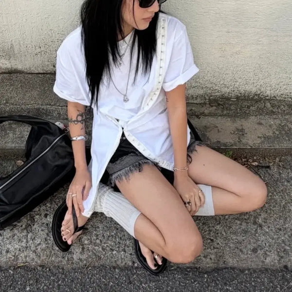 [BUNJANG] trimmingbird Hook Oversized Short-Sleeve T-Shirt White / 트리밍버드 후크 오버사이즈 반팔 hook and eye boxy