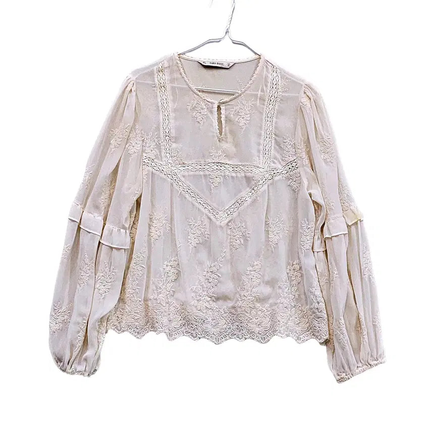 [BUNJANG] Zara Women's Ivory Regular Fit Poly Blouse / 자라 여성 러블리한 블라우스 100 아이보리 72653