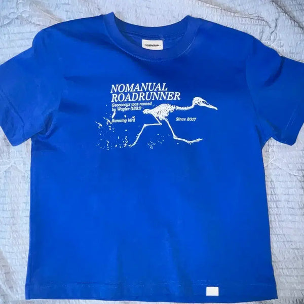 [BUNJANG] NOMANUAL Roadrunner Blue Short Sleeve T-Shirt Women / 노매뉴얼 로드러너 블루 반팔 우먼