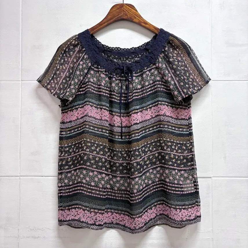 [BUNJANG] HARMONICA Sheer Flower Mori Girl Blouse (M, Japan) / HARMONICA 시스루 플라워 모리걸 블라우스 M JPN