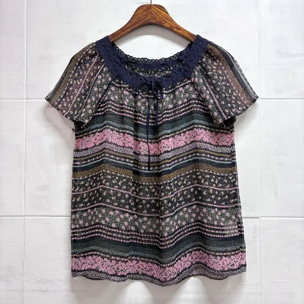 [BUNJANG] HARMONICA Sheer Flower Mori Girl Blouse (M, Japan) / HARMONICA 시스루 플라워 모리걸 블라우스 M JPN