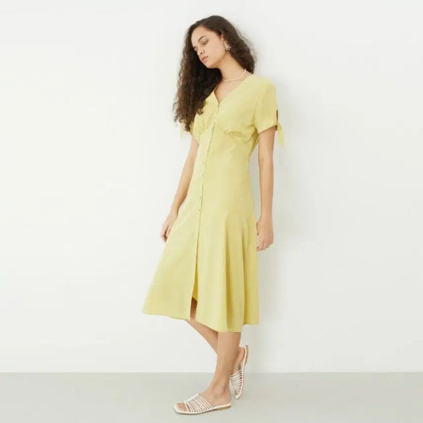 [BUNJANG] Lookast Shirred V-Neck Midi Dress / 룩캐스트 원피스