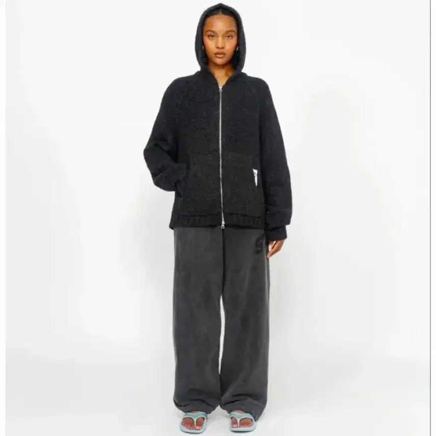 [BUNJANG] Stussy Chunky Knit Hoodie Zip-up Charcoal Medium / 스투시 청키 니트 후드집업