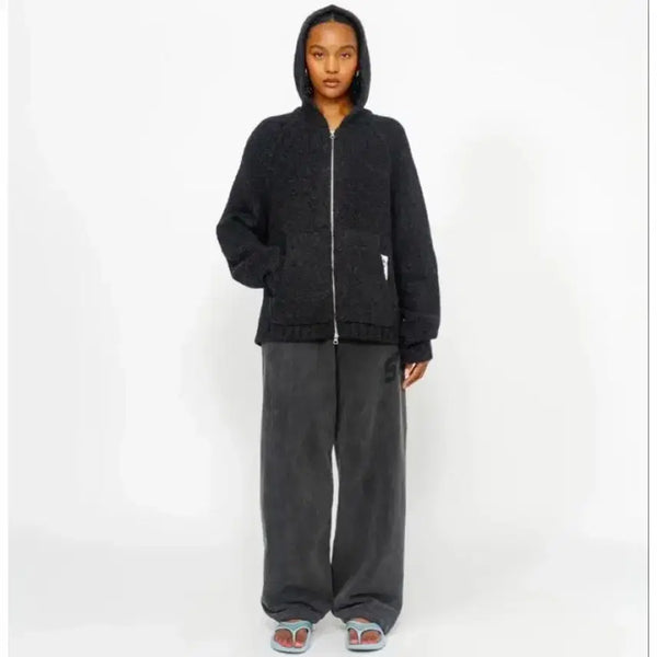 [BUNJANG] Stussy Chunky Knit Hoodie Zip-up Charcoal Medium / 스투시 청키 니트 후드집업