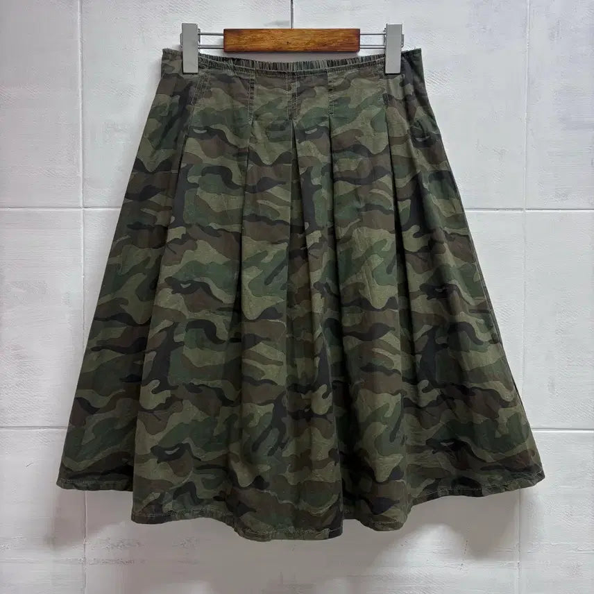 [BUNJANG] Camo Cotton Pleated Midi Skirt / 카모 코튼 플리츠 주름 미디 스커트 F JPN