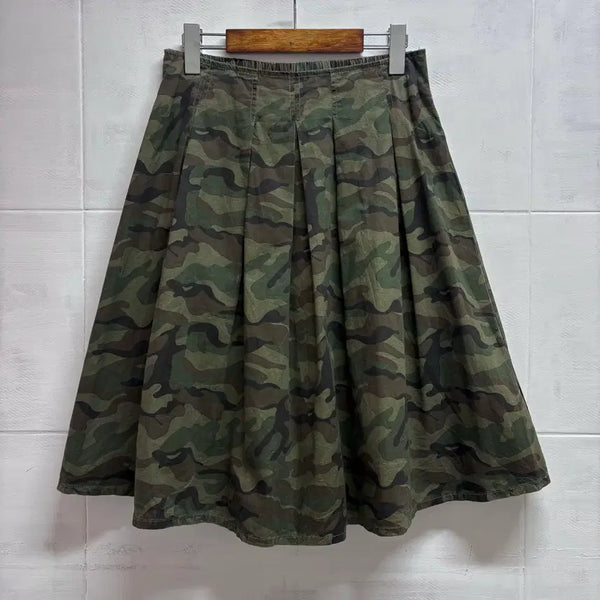 [BUNJANG] Camo Cotton Pleated Midi Skirt / 카모 코튼 플리츠 주름 미디 스커트 F JPN