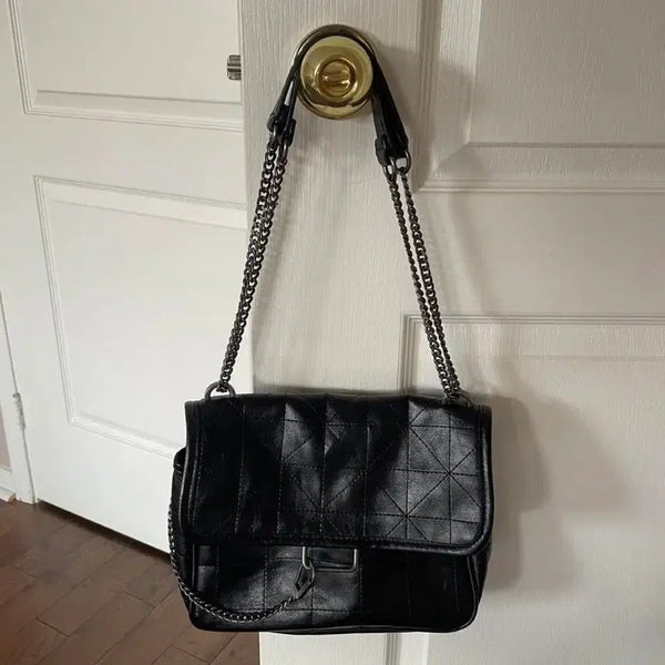 [BUNJANG] Zara Black Leather Quilted Chain Shoulder Bag Yuna Bag / 자라 블랙 레더 퀼팅 체인 숄더백 유나백