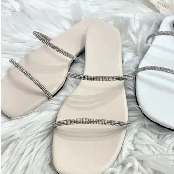 [BUNJANG] Beaded Strap Flat Sandals Beige 230 / 비즈 스트랩 플랫 샌들 베이지 230