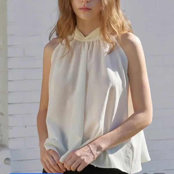 [BUNJANG] Letter From Moon Bell Ribbon Halterneck Flare Blouse (Ivory) / 레터프롬문 벨 리본 홀터넥 플레어 블라우스 (아이보리)