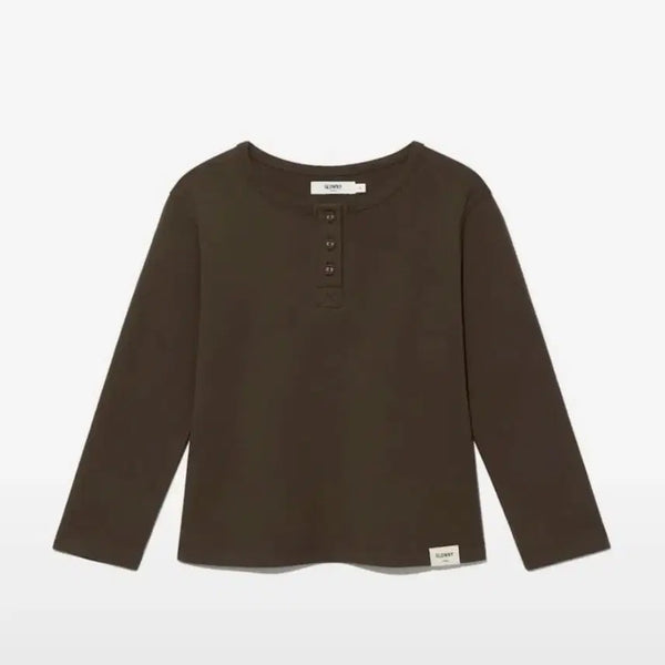 [BUNJANG] Gloni 3/4 Button Fly Tee Choco M / 글로니 3/4 버튼 플라이 티 초코 M