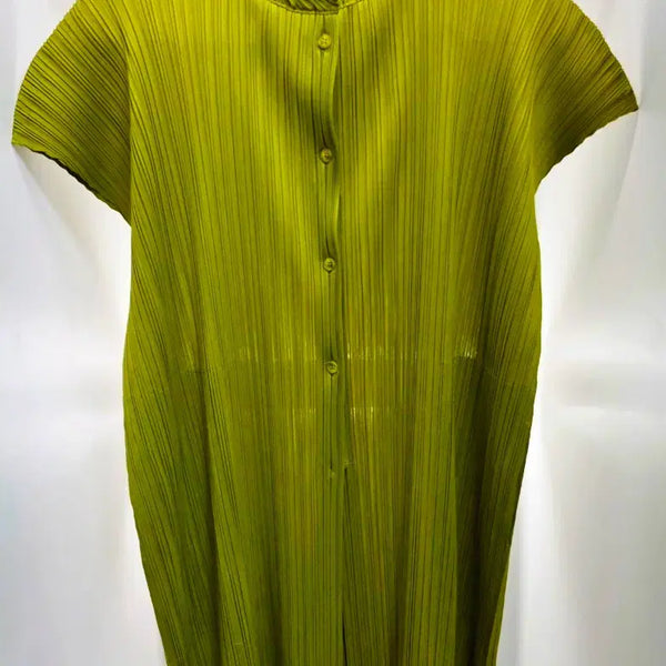 [BUNJANG] Pleated Olive Green Set (Blouse + Skirt) / 플리츠 올리브 그린 세트(블라우스+치마)