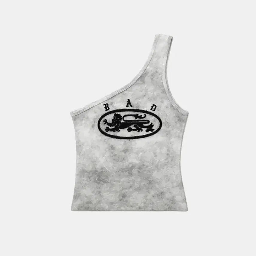 [BUNJANG] Badblood Lion Patch One Shoulder Tank - Washed White / 배드블러드 라이온 패치 원 숄더 탱크 - 워시드화이트 S