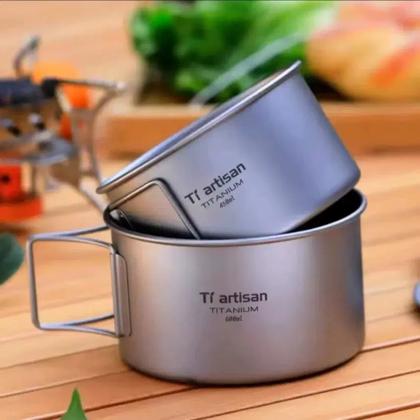 [BUNJANG] Titanium Camping Cookware Set (450ml, 600ml) / 7$[새제품] 티타늄캠핑용품 티타늄코펠 티타늄냄비