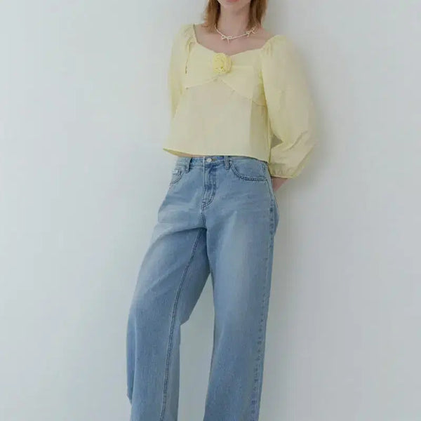 [BUNJANG] Soonsu Rose Corsage Blouse Yellow / soonsu 로즈코사지 블라우스