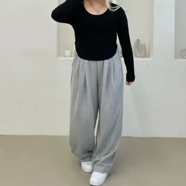 [BUNJANG] Grey Pin-tuck Wide Training Pants / 그레이 핀턱 와이드 트레이닝 바지 팬츠