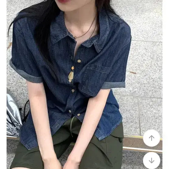 [BUNJANG] Wonder Wonder Denim Short Sleeve Shirt / 원더원더 데님 반팔 셔츠