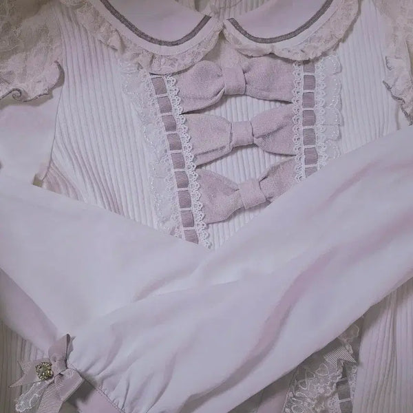 [BUNJANG] Liz Lisa Tiara Ribbon Gibe Cut Blouse Knit / 급전) 리즈리사 liz lisa 티아라 리본 깁 컷 블라우스 니트 양산형