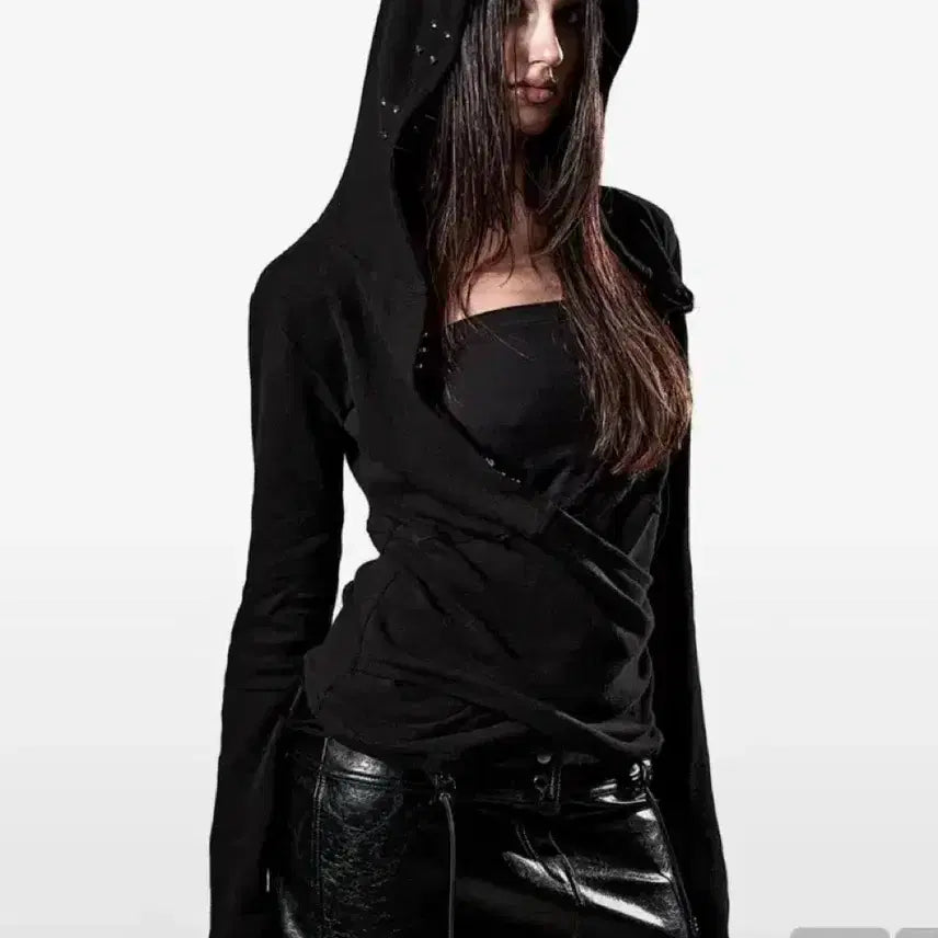 [BUNJANG] Studded Hook 2-Way Hoodie Black / 이양 스터드 훅 투웨이 후디 블랙