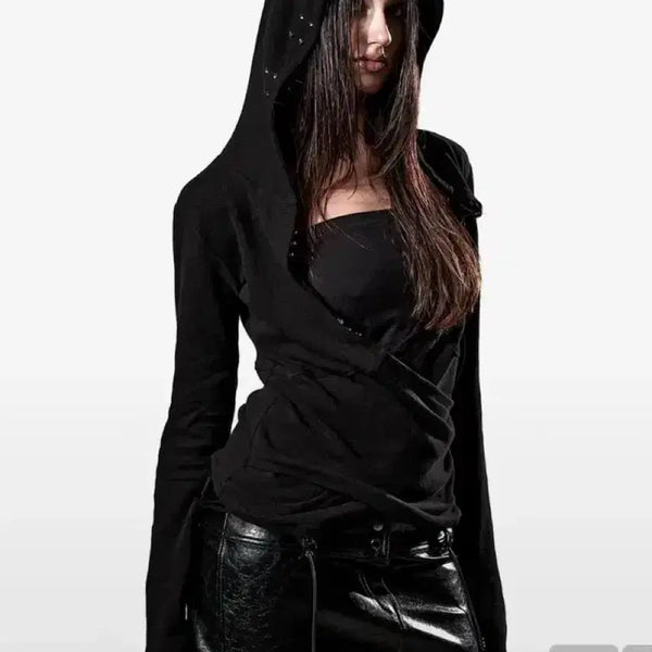 [BUNJANG] Studded Hook 2-Way Hoodie Black / 이양 스터드 훅 투웨이 후디 블랙