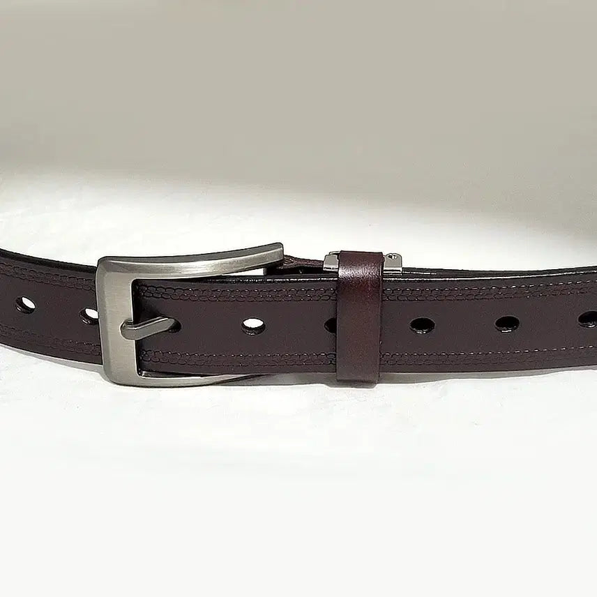 [BUNJANG] Gapachi Brown Full Grain Leather Belt with All Perforation / (무배)가파치 올타공 브라운 통가죽벨트