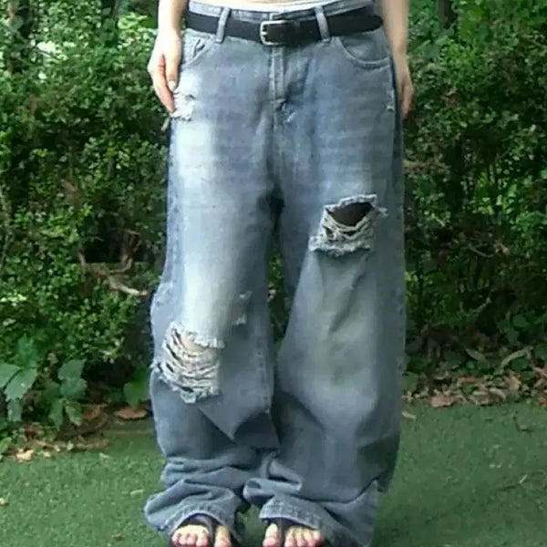 [BUNJANG] Easeas Double Damage Denim Pants XL / easeas 이즈이즈 더블 데미지 데님 팬츠