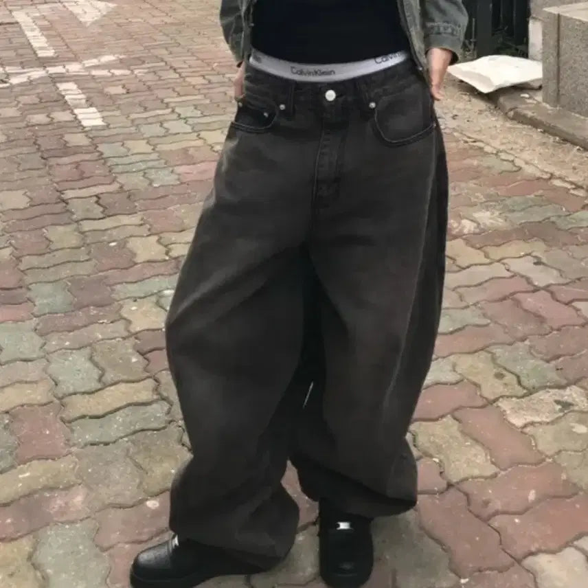[BUNJANG] Ablie Washing Wide Denim Pants S / 에이블리 벌룬 워싱 와이드 데님팬츠 S