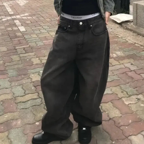 [BUNJANG] Ablie Washing Wide Denim Pants S / 에이블리 벌룬 워싱 와이드 데님팬츠 S