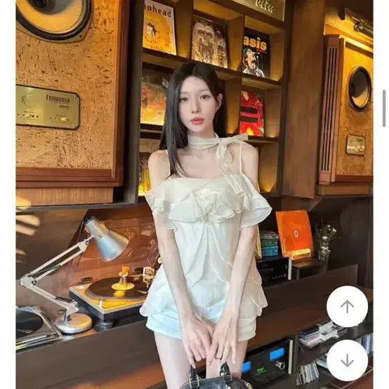 [BUNJANG] Frill Shirring Off-Shoulder Dress / 프릴 원피스 셔링 오프숄더