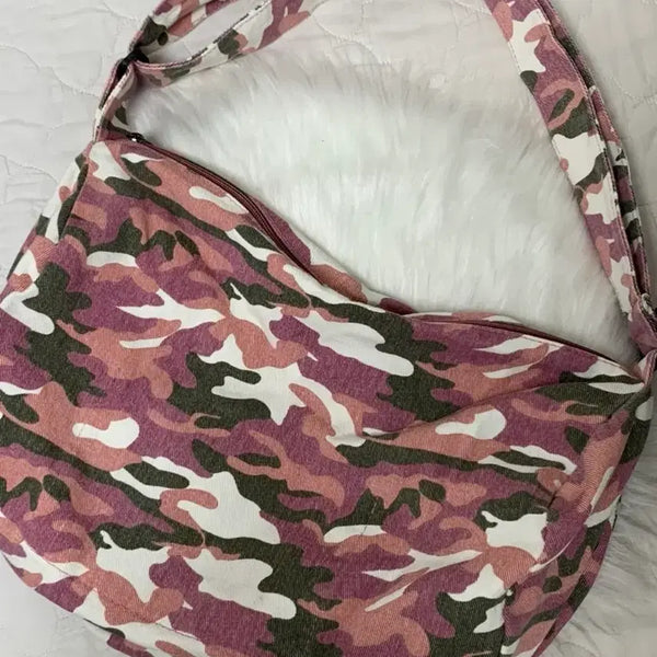 [BUNJANG] Camouflage Pink Canvas Shoulder Bag / 카모 핑크 가방