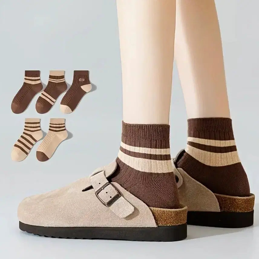 [BUNJANG] Striped Socks 5-Pair Set / 스트라이프 삭스 5켤레 세트