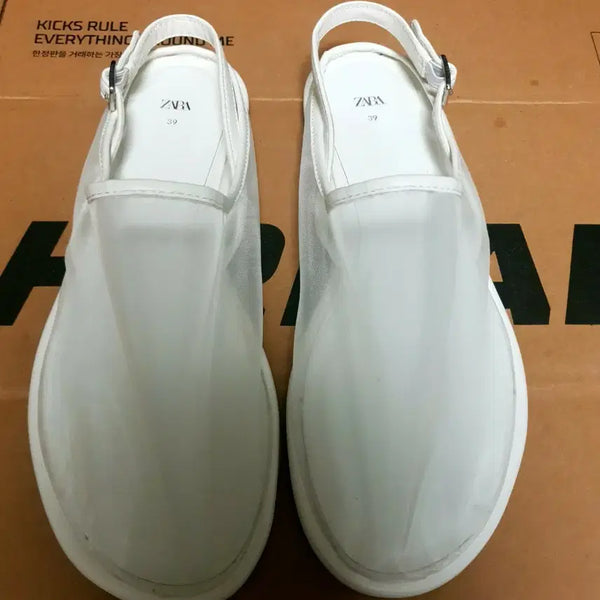 [BUNJANG] Zara See-Through Mesh Flat Mule Sandals White / (품절) 자라 ss시즌 시스루 메쉬 플랫 뮬 샌들 화이트 (245)