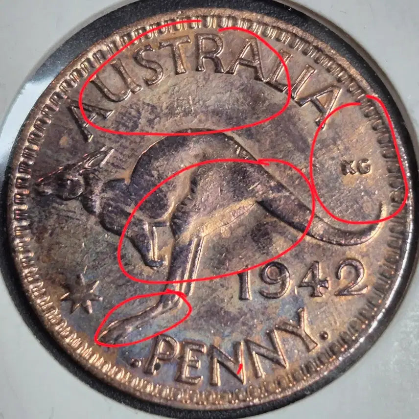 [BUNJANG] 1942 Australian Penny Coin - George VI - Minting Error - Double Rim / 호주 1942 페니  주화 조오지 i. 압인에러  더블림.