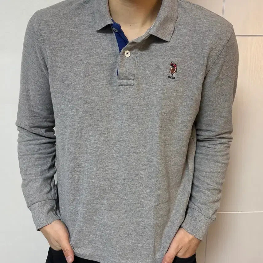 [BUNJANG] USPA Polo Grey Long Sleeve Polo Shirt XL / USPA 폴로 그레이 긴팔 카라티 XL / 세탁완료