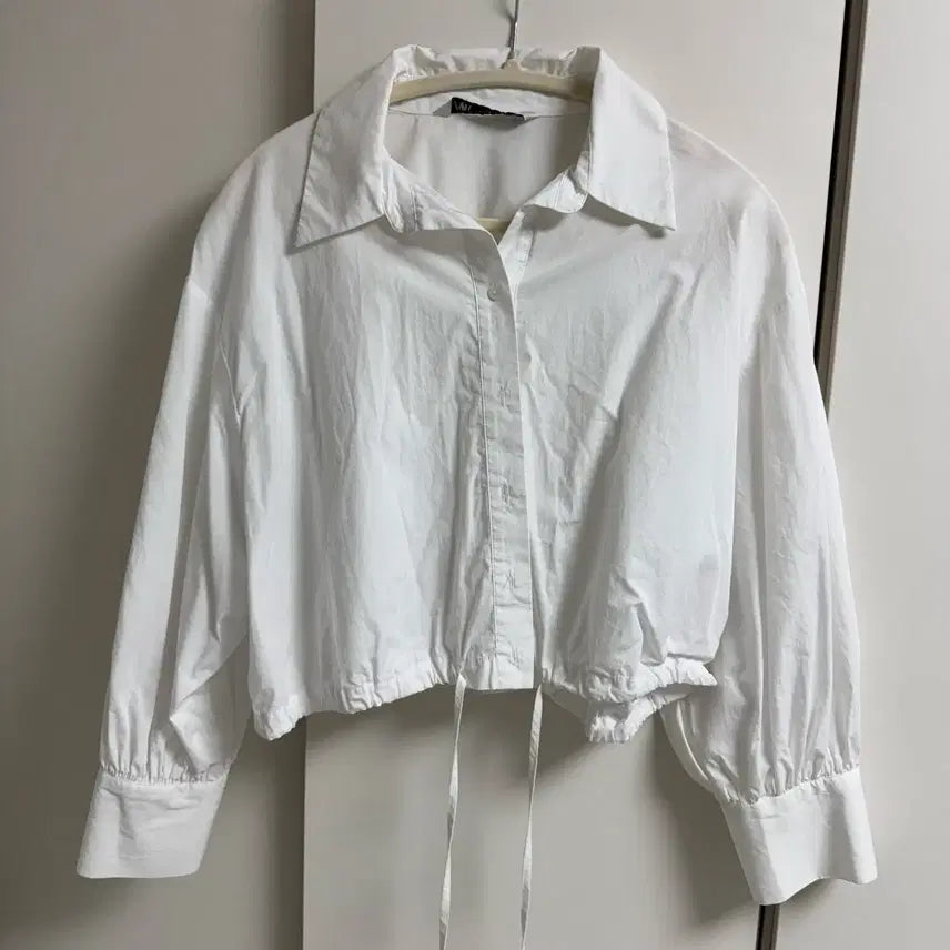 [BUNJANG] White String Cropped Shirt / 화이트 셔츠 스트링 크롭