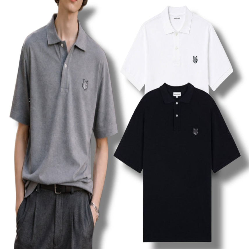 [BUNJANG] Maison Kitsuné Grey Fox Short Sleeve Polo Shirt / QR정품)새상품 메종키츠네 그레이폭스 카라 반팔 블랙&그레이&화이트