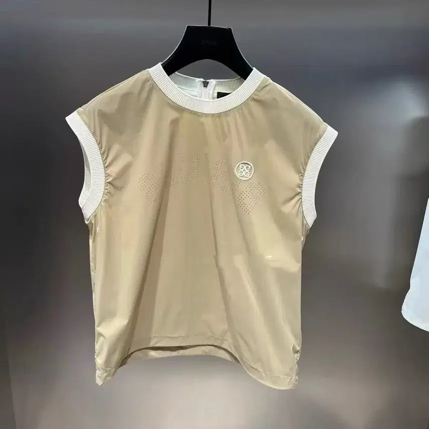 [BUNJANG] Women's Sleeveless Golf Top - Beige & White / 여성 골프 민소매 베이지&화이트