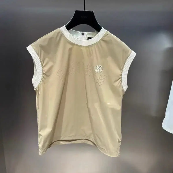 [BUNJANG] Women's Sleeveless Golf Top - Beige & White / 여성 골프 민소매 베이지&화이트