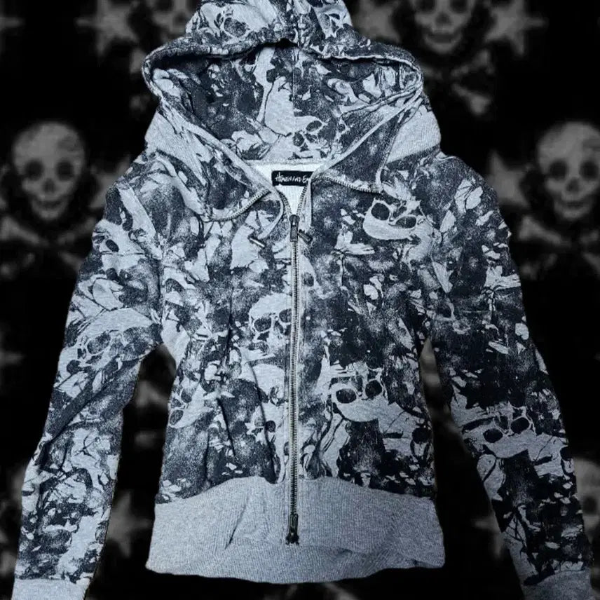 [BUNJANG] Heaven & Earth Punk Emo Skull Two-Way Hoodie Zip-Up / 헤븐앤어스 펑크 emo 해골 투웨이 후드집업