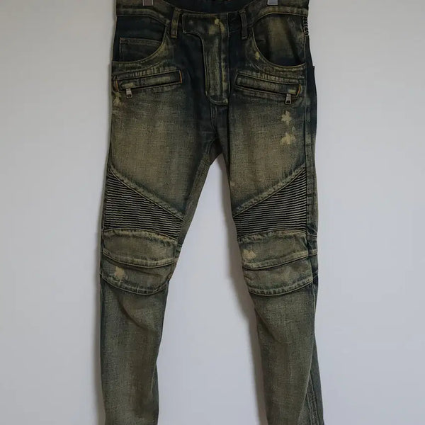 [BUNJANG] Balmain Biker Jeans W4HT500C162 Men's Size 28 (Washed Detail) / 발망 청바지 팬츠 녹워싱 바이커 남성 남자 W4HT500C162 [28]