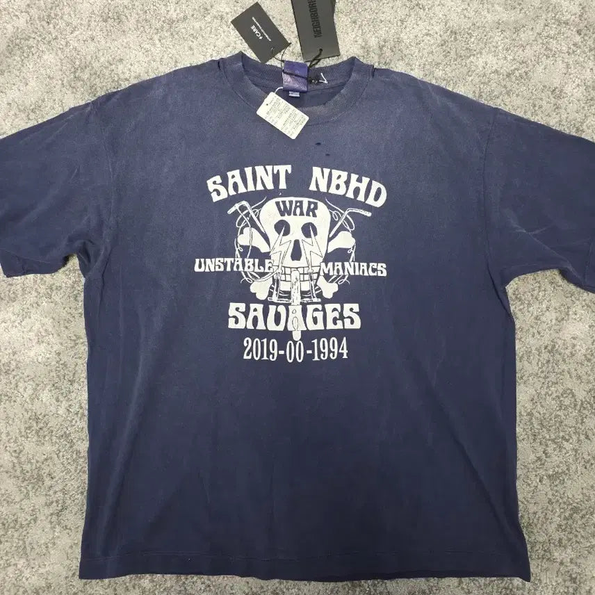[BUNJANG] Neighborhood Saint Michael Distressed T-Shirt Navy XL / 25SS 세인트미카엘 네이버후드 네이비 XL