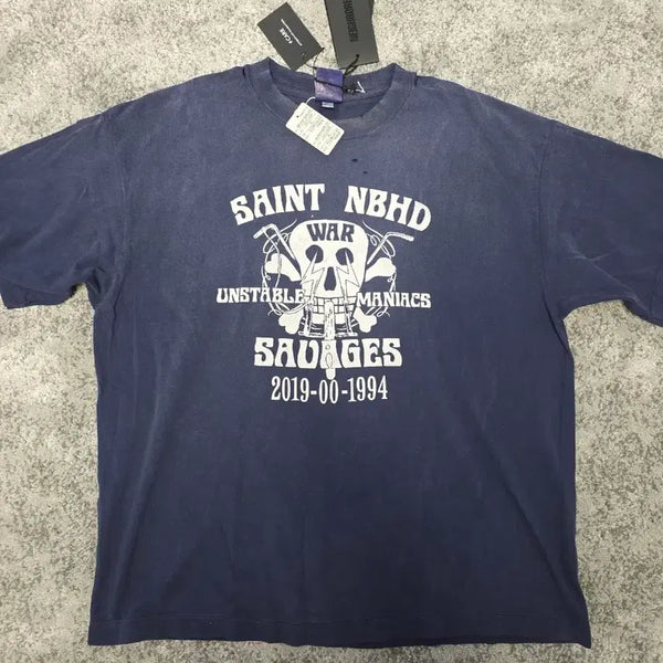 [BUNJANG] Neighborhood Saint Michael Distressed T-Shirt Navy XL / 25SS 세인트미카엘 네이버후드 네이비 XL
