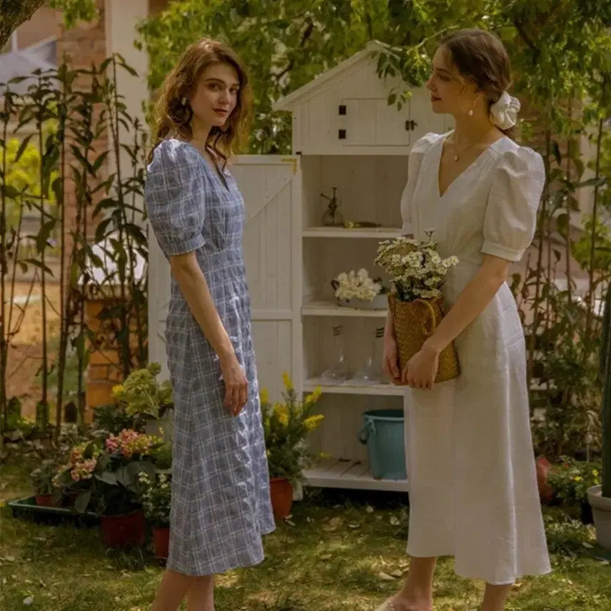 [BUNJANG] Renina Linen V-Neck H-Line Midi Dress / 르니나 원피스