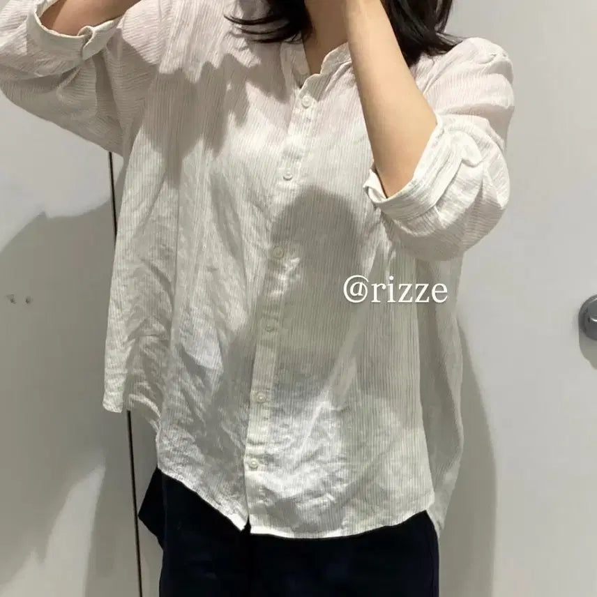 [BUNJANG] Muji Washed Linen 7-Sleeve Blouse L / 무인양품 워싱 린넨 7부 블라우스 L