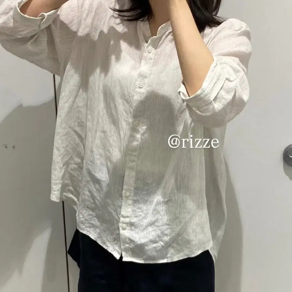 [BUNJANG] Muji Washed Linen 7-Sleeve Blouse L / 무인양품 워싱 린넨 7부 블라우스 L