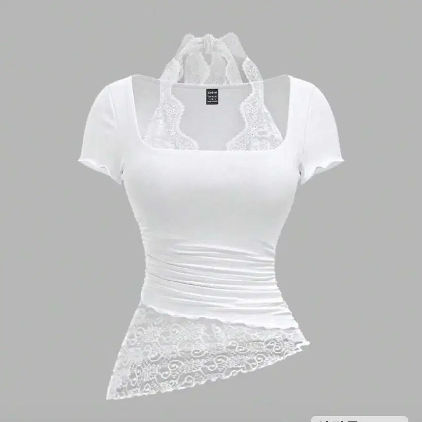 [BUNJANG] SHEIN MOD Lace Short Sleeve T-Shirt White / SHEIN MOD 레이스 반팔 티셔츠 화이트 쉬인 알리 에이블리