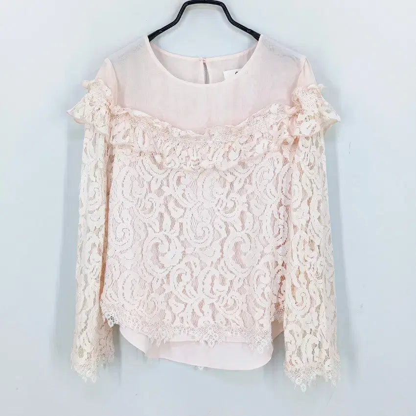 [BUNJANG] Ozsecon Women's Summer Lace Blouse Pink / 오즈세컨 여성 여름 레이스이중 블라우스 연핑크44 (HU45619)