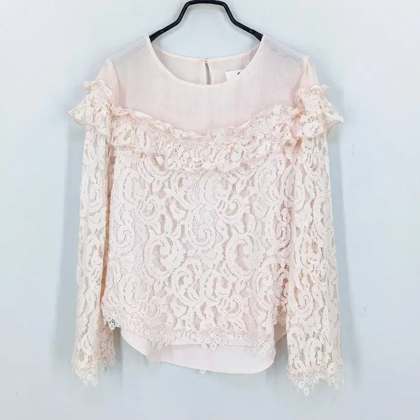 [BUNJANG] Ozsecon Women's Summer Lace Blouse Pink / 오즈세컨 여성 여름 레이스이중 블라우스 연핑크44 (HU45619)