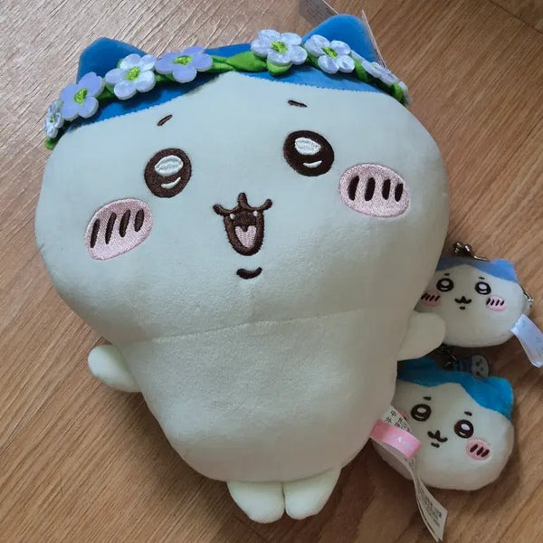 [BUNJANG] Chiikawa Hachiware Flower Crown Plush Doll Mirror Keychain Coin Purse Bundle Set / 먼작귀 치이카와 하치와레 화관 인형 거울 키링 동전지갑 키링 일괄