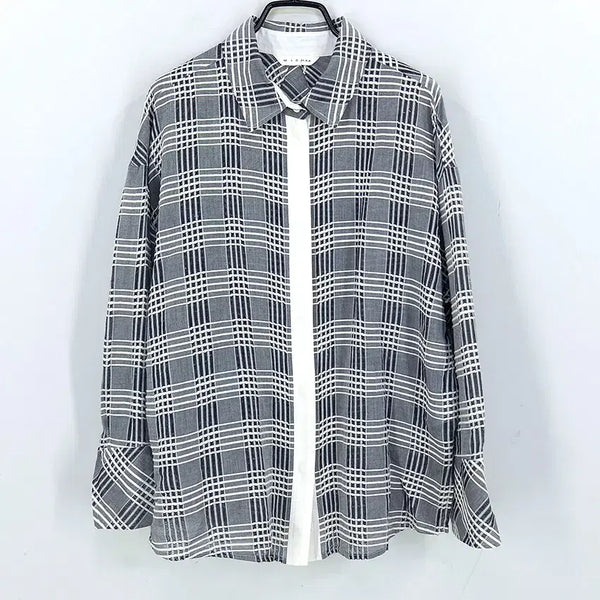 [BUNJANG] MICHAA Women's Spring/Summer Checked Embroidered Loose Fit Shirt Grey / 미샤 여성 춘하 체크자수 루즈핏셔츠 그레이91 (HU45620)