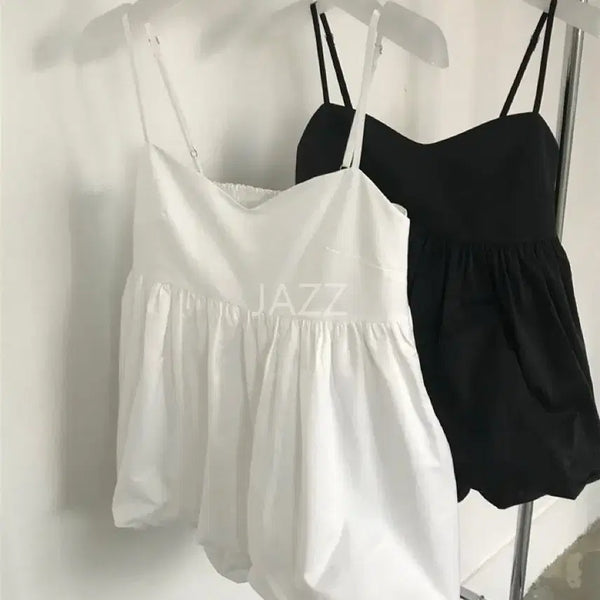 [BUNJANG] We Are Story Bustier Blouse Top - Cotton Nylon Blend, Adjustable Straps, Smocked Back, Volume Hem / (텍달린새상품) 위아 스토리 뷔스티에 블라우스 탑